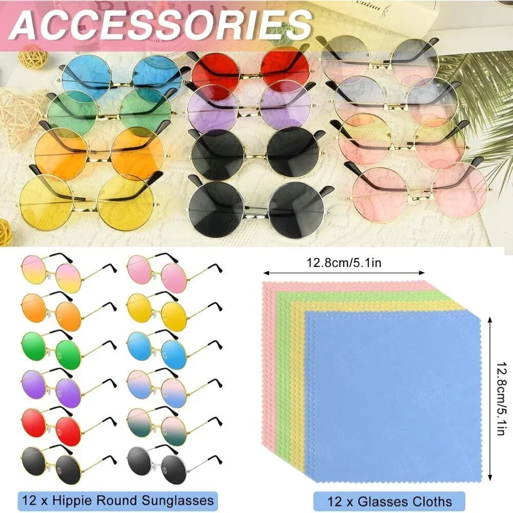 Hippie Sunglasses Multicolor Round 60s 70s Party Accessories for Women Men